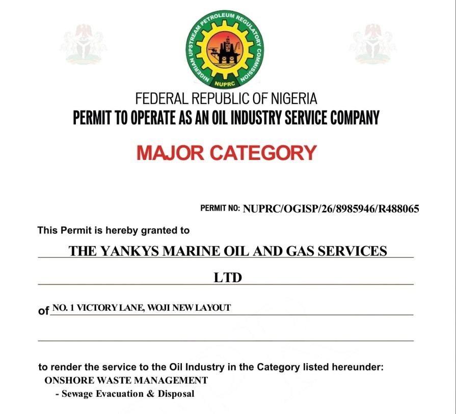NUPRC Permit to Operate as an Oil Industry Service Company